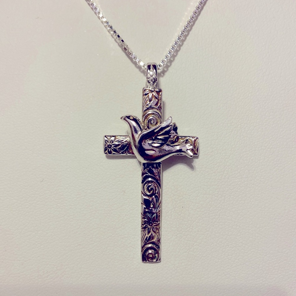 Hand crafted Sterling Silver Cross with Dove